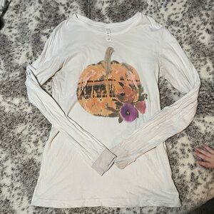 White Long Sleeve Shirt with Pumpkin Design